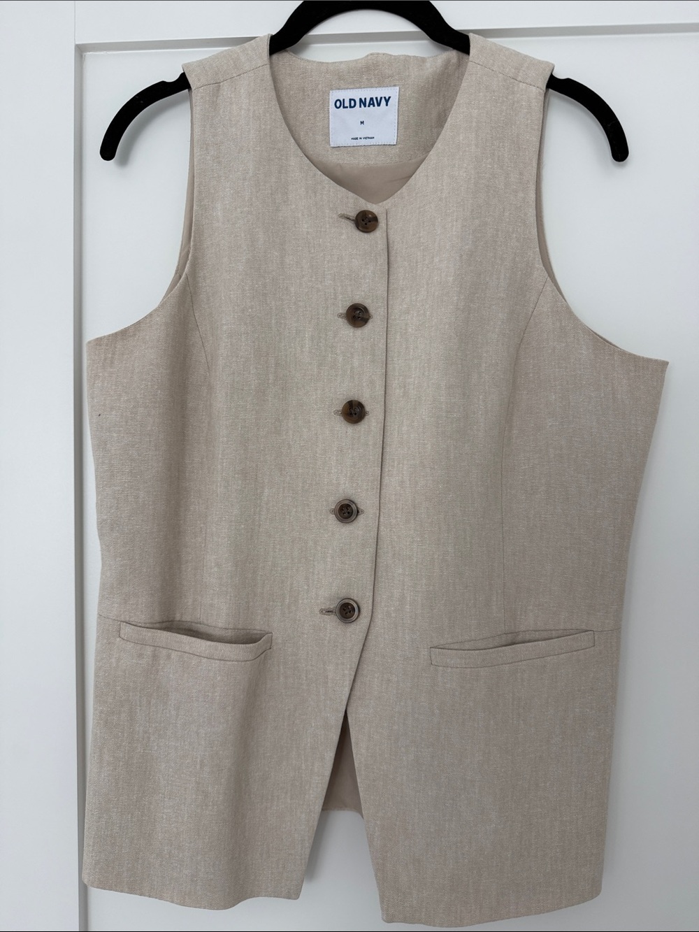 Old Navy Neutral Beige Linen-Blend Button Vest